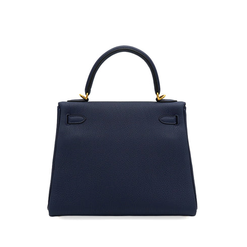 HERMES KELLY 25 RETOURNE BLUE SAPHIR TOGO HAND SHOULDER BAG 2024 W STAMP GOLD HARDWARE 90344354