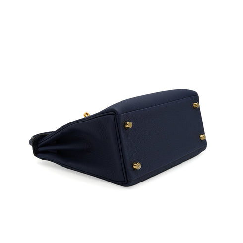 HERMES KELLY 25 RETOURNE BLUE SAPHIR TOGO HAND SHOULDER BAG 2024 W STAMP GOLD HARDWARE 90344354