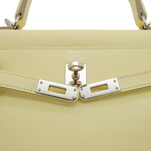HERMES KELLY 25 RETOURNE JAUNE MILTON VEAU SWIFT HAND SHOULDER BAG 2024 W STAMP PALLADIUM HARDWARE 90345996