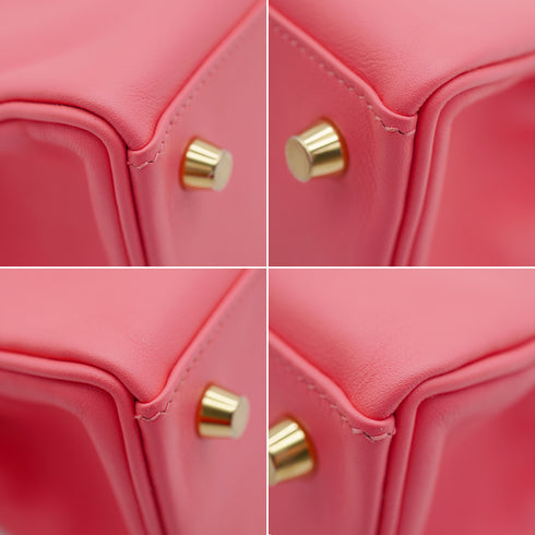 HERMES KELLY 25 RETOURNE ROSE LIPSTICK VEAU SWIFT HAND SHOULDER BAG 2018 C STAMP GOLD HARDWARE 90342431