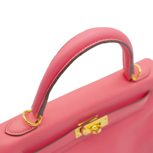 HERMES KELLY 25 RETOURNE ROSE LIPSTICK VEAU SWIFT HAND SHOULDER BAG 2018 C STAMP GOLD HARDWARE 90342431