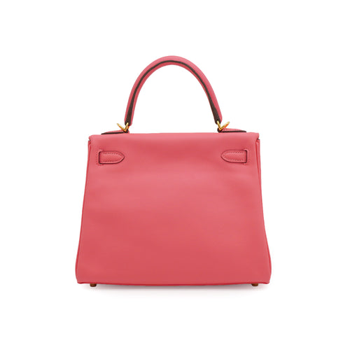 HERMES KELLY 25 RETOURNE ROSE LIPSTICK VEAU SWIFT HAND SHOULDER BAG 2018 C STAMP GOLD HARDWARE 90342431