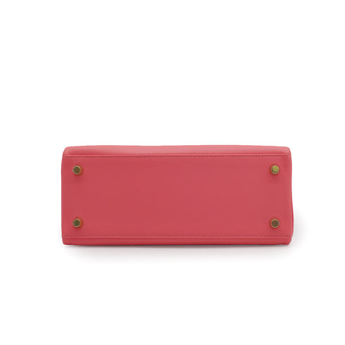 HERMES KELLY 25 RETOURNE ROSE LIPSTICK VEAU SWIFT HAND SHOULDER BAG 2018 C STAMP GOLD HARDWARE 90342431