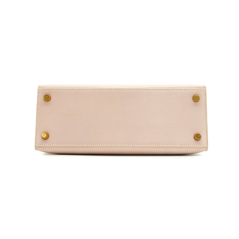 HERMES KELLY 25 SELLIER BEIGE BOX CALF HAND SHOULDER BAG 2001 SQUARE E GOLD HARDWARE 90342407