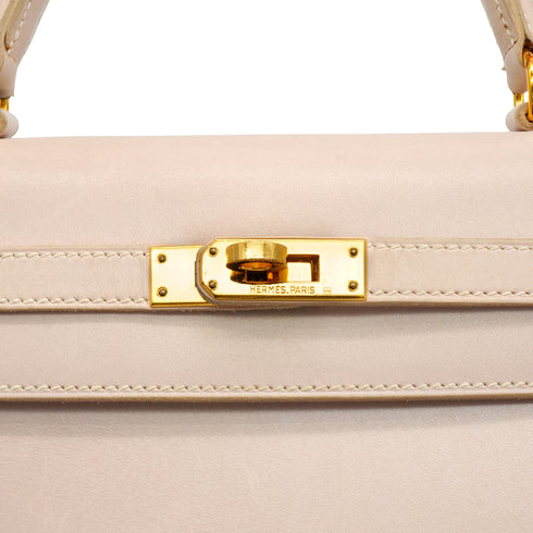 HERMES KELLY 25 SELLIER BEIGE BOX CALF HAND SHOULDER BAG 2001 SQUARE E GOLD HARDWARE 90342407