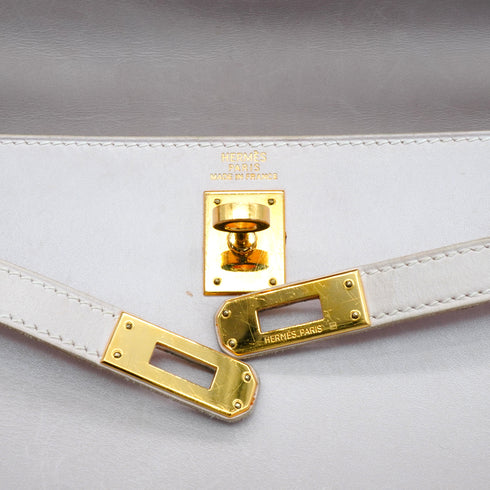 HERMES KELLY 25 SELLIER BEIGE BOX CALF HAND SHOULDER BAG 2001 SQUARE E GOLD HARDWARE 90342407