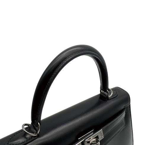 HERMES KELLY 25 SELLIER BLACK BOXCALF HAND SHOULDER BAG 2004 SQUARE H RUTHENIUM HARDWARE 90313863