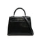 HERMES KELLY 25 SELLIER BLACK BOXCALF HAND SHOULDER BAG 2004 SQUARE H RUTHENIUM HARDWARE 90313863