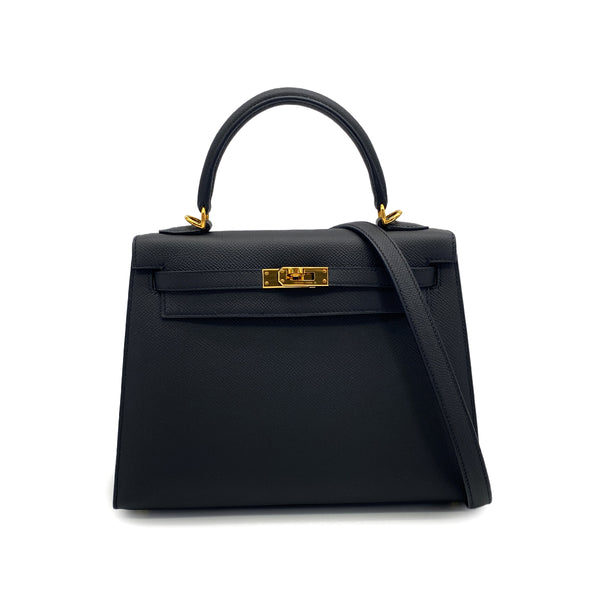 HERMES KELLY 25 SELLIER BLACK EPSOM HAND SHOULDER BAG 2021 Z STAMP GOLD HARDWARE 90325333