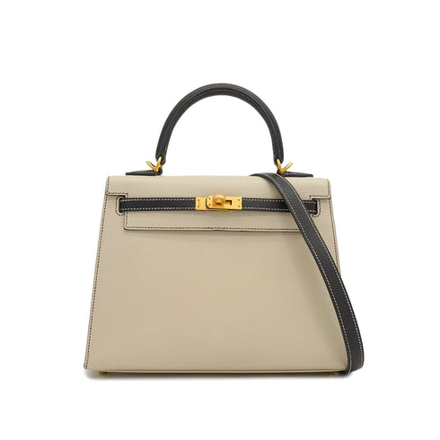 HERMES KELLY 25 SELLIER CRAIE BLACK VEAU EPSOM HAND SHOULDER BAG 2022 U STAMP SPO MATT GOLD HARDWARE 90351051