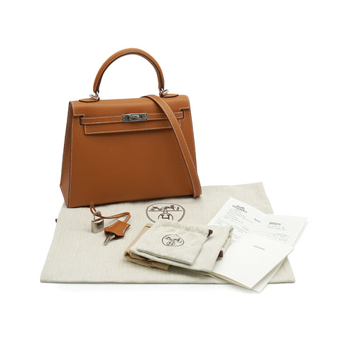 HERMES KELLY 25 SELLIER GOLD VEAU EPSON HAND SHOULDER BAG 2026 G STAMP PALLADIUM HARDWARE 90350379