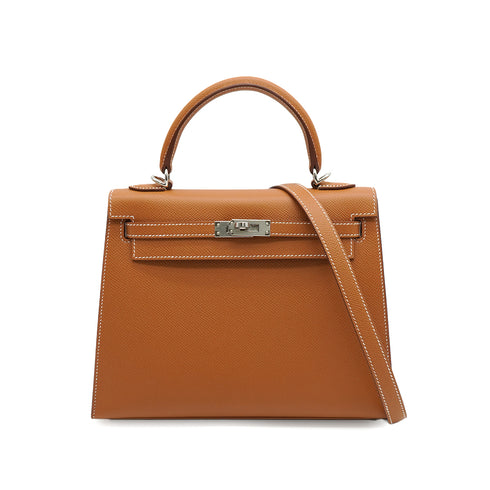 HERMES KELLY 25 SELLIER GOLD VEAU EPSON HAND SHOULDER BAG 2026 G STAMP PALLADIUM HARDWARE 90350379