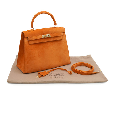 HERMES KELLY 25 SELLIER ORANGE DOBLIS HAND SHOULDER BAG K18 GOLD HARDWARE 90341905