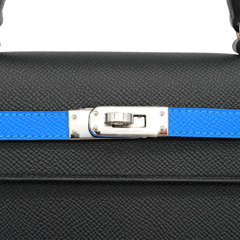 HERMES KELLY 25 SELLIER TRICOLOR BLACK ARDOISE BLEU HYDRA VEAU EPSOM HAND SHOULDER BAG 2024 W STAMP PALLADIUM HARDWARE 90340159