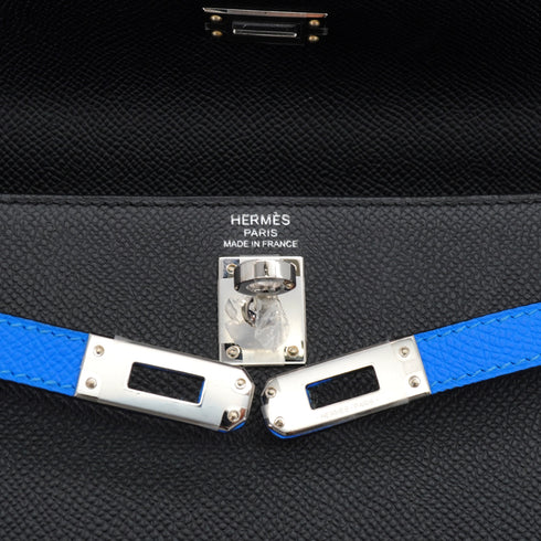 HERMES KELLY 25 SELLIER TRICOLOR BLACK ARDOISE BLEU HYDRA VEAU EPSOM HAND SHOULDER BAG 2024 W STAMP PALLADIUM HARDWARE 90340159
