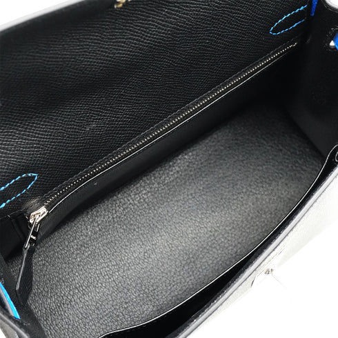 HERMES KELLY 25 SELLIER TRICOLOR BLACK ARDOISE BLEU HYDRA VEAU EPSOM HAND SHOULDER BAG 2024 W STAMP PALLADIUM HARDWARE 90340159