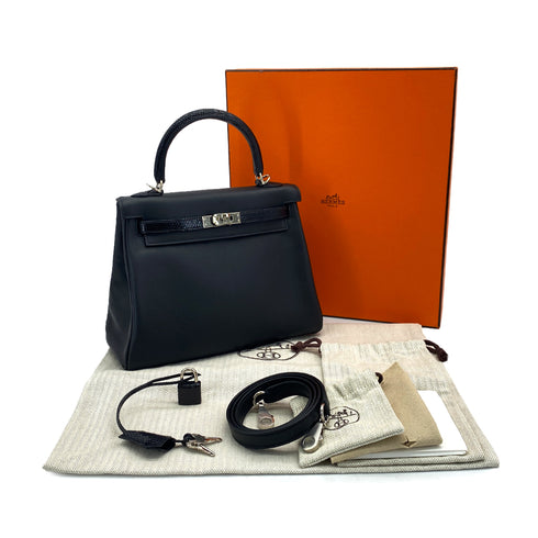 HERMES KELLY 25 TOUCH RETOURNE BLACK SWIFT LIZARD 2023 B STAMP PALLADIUM HARDWARE 90320180