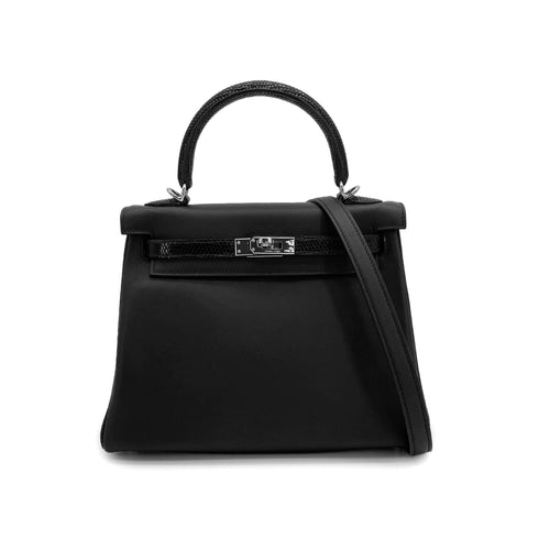 HERMES KELLY 25 TOUCH RETOURNE BLACK SWIFT LIZARD 2023 B STAMP PALLADIUM HARDWARE 90320180