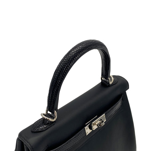 HERMES KELLY 25 TOUCH RETOURNE BLACK SWIFT LIZARD 2023 B STAMP PALLADIUM HARDWARE 90320180