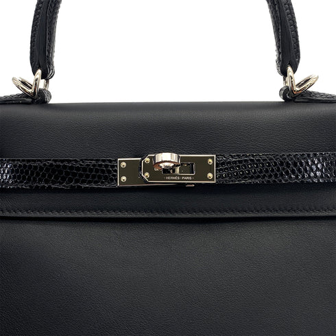 HERMES KELLY 25 TOUCH RETOURNE BLACK SWIFT LIZARD 2023 B STAMP PALLADIUM HARDWARE 90320180