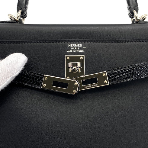 HERMES KELLY 25 TOUCH RETOURNE BLACK SWIFT LIZARD 2023 B STAMP PALLADIUM HARDWARE 90320180