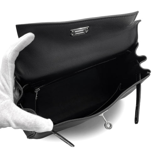 HERMES KELLY 25 TOUCH RETOURNE BLACK SWIFT LIZARD 2023 B STAMP PALLADIUM HARDWARE 90320180