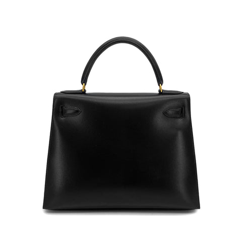 HERMES KELLY 28 BLACK BOXCALF HAND BAG 1996 CIRCLE Z GOLD HARDWARE 90324744