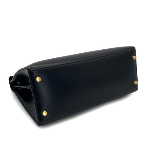 HERMES KELLY 28 BLACK BOXCALF HAND BAG 1996 CIRCLE Z GOLD HARDWARE 90324744