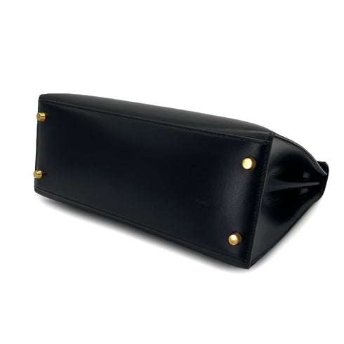 HERMES KELLY 28 BLACK BOXCALF HAND BAG 1996 CIRCLE Z GOLD HARDWARE 90324744