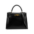 HERMES KELLY 28 BLACK BOXCALF HAND SHOULDER BAG 1993 CIRCLE W GOLD HARDWARE 90321156