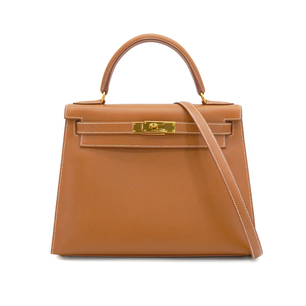 HERMES KELLY 28 SELLIER COURCHEVEL GOLD HAND SHOULDER BAG 1996 CIRCLE Z GOLD HARDWARE 90335777