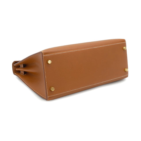 HERMES KELLY 28 COURCHEVEL GOLD HAND SHOULDER BAG 1996 CIRCLE Z GOLD HARDWARE 90335777