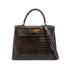 HERMES KELLY 28 GRIS ELEPHANT POROSUS CROCODILE HAND SHOULDER BAG 2001 SQUARE E GOLD HARDWARE 90323190