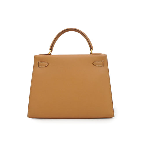 HERMES KELLY 28 SELLIER NATUREL COUCHEVEL HAND SHOULDER BAG 1994 CIRCLE X GOLD HARDWARE 90339215