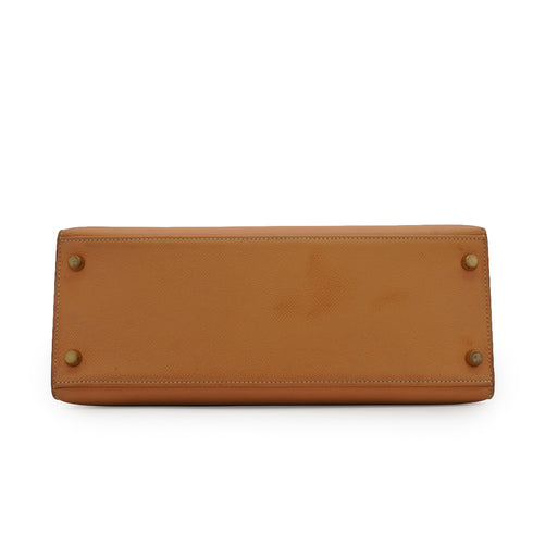 HERMES KELLY 28 SELLIER NATUREL COUCHEVEL HAND SHOULDER BAG 1994 CIRCLE X GOLD HARDWARE 90339215