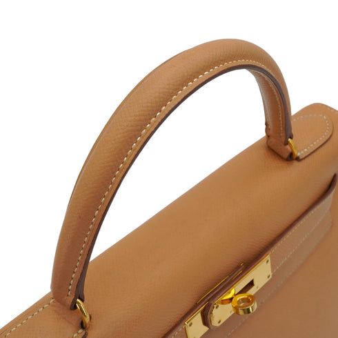 HERMES KELLY 28 SELLIER NATUREL COUCHEVEL HAND SHOULDER BAG 1994 CIRCLE X GOLD HARDWARE 90339215