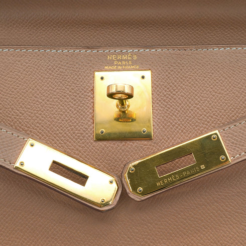 HERMES KELLY 28 SELLIER NATUREL COUCHEVEL HAND SHOULDER BAG 1994 CIRCLE X GOLD HARDWARE 90339215