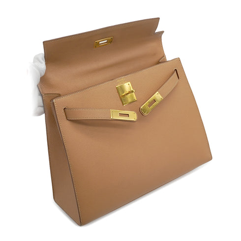 HERMES KELLY 28 SELLIER NATUREL COUCHEVEL HAND SHOULDER BAG 1994 CIRCLE X GOLD HARDWARE 90339215