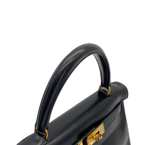 HERMES KELLY 28 RETORNE BLACK BOX CALF HAND SHOULDER BAG 1990 CIRCLE T GOLD HARDWARE 90317902
