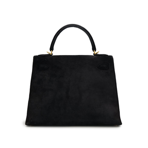 HERMES KELLY 28 RETORNE BLACK DEBRIS HAND BAG 2000 SQUARE D GOLD HARDWARE 90318612