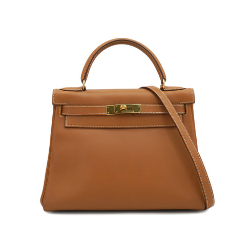 HERMES KELLY 28 RETORNE GOLD VEAU GULLIVER HAND SHOULDER BAG 1993 CIRCLE W GOLD HARDWARE 90331932