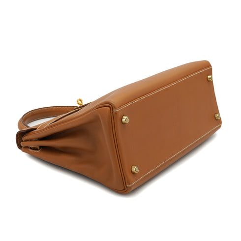 HERMES KELLY 28 RETORNE GOLD VEAU GULLIVER HAND SHOULDER BAG 1993 CIRCLE W GOLD HARDWARE 90331932