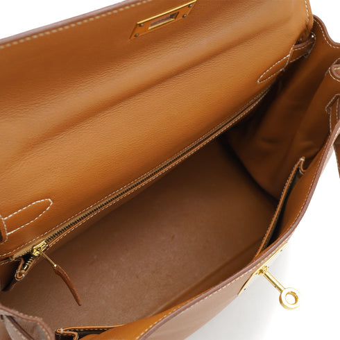 HERMES KELLY 28 RETORNE GOLD VEAU GULLIVER HAND SHOULDER BAG 1993 CIRCLE W GOLD HARDWARE 90331932