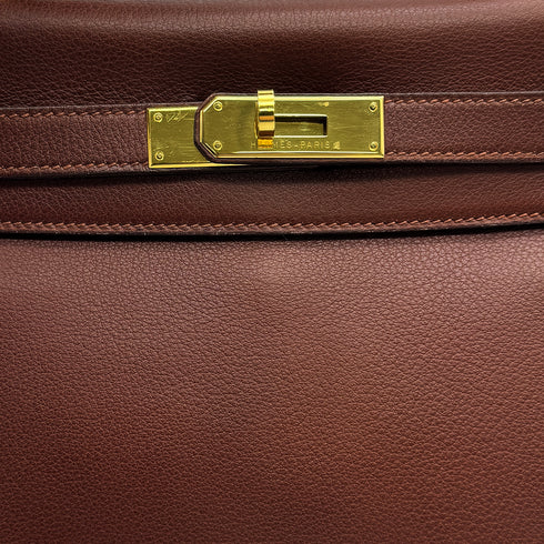 HERMES KELLY 28 RETORNE MARRON FONCE VEAU GULLIVER HAND SHOULDER BAG 1997 SQUARE A GOLD HARDWARE 90317856