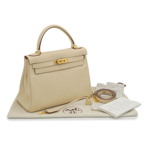 HERMES KELLY 28 RETORNE PARCHEMIN TAURILLON CLEMENCE HAND SHOULDER BAG 2009 SQUARE M GOLD HARDWARE 90331413