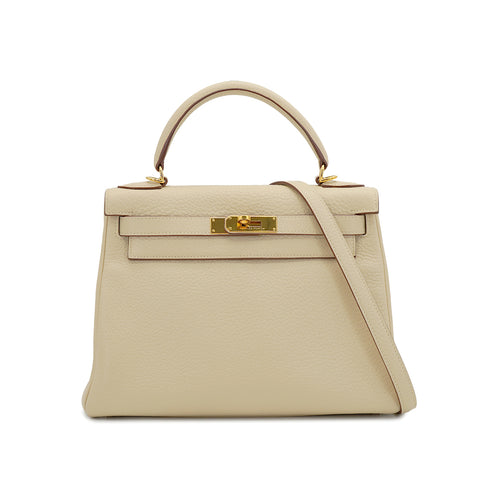 HERMES KELLY 28 RETORNE PARCHEMIN TAURILLON CLEMENCE HAND SHOULDER BAG 2009 SQUARE M GOLD HARDWARE 90331413
