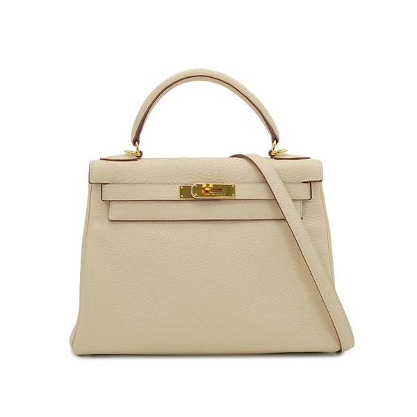HERMES KELLY 28 RETORNE PARCHEMIN TAURILLON CLEMENCE HAND SHOULDER BAG 2009 SQUARE M GOLD HARDWARE 90331413