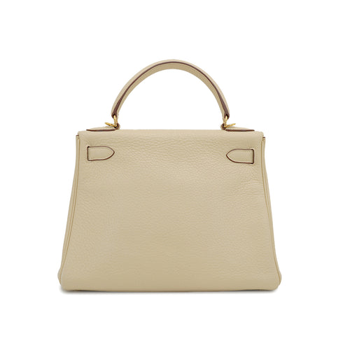 HERMES KELLY 28 RETORNE PARCHEMIN TAURILLON CLEMENCE HAND SHOULDER BAG 2009 SQUARE M GOLD HARDWARE 90331413