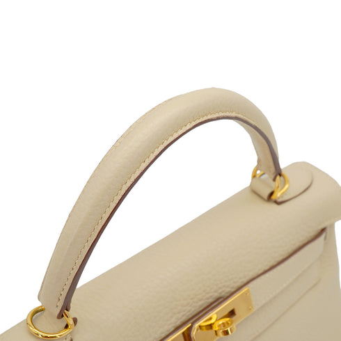 HERMES KELLY 28 RETORNE PARCHEMIN TAURILLON CLEMENCE HAND SHOULDER BAG 2009 SQUARE M GOLD HARDWARE 90331413