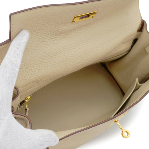 HERMES KELLY 28 RETORNE PARCHEMIN TAURILLON CLEMENCE HAND SHOULDER BAG 2009 SQUARE M GOLD HARDWARE 90331413